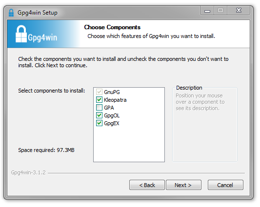 Gpg4win Install - Choose components screen