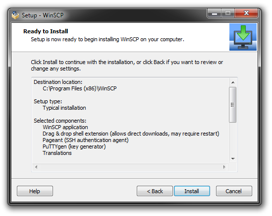 WinSCP Install - License agreement screen